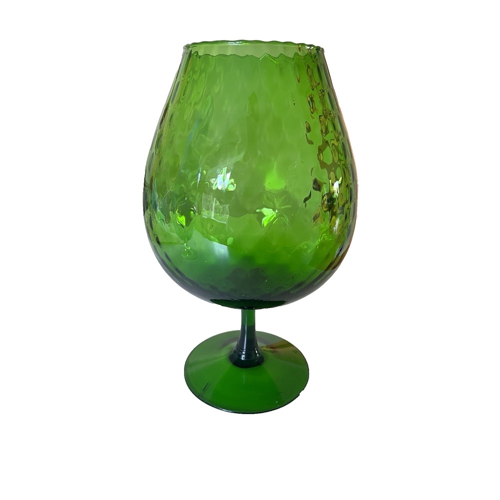 Empoli Large Green Sniffer Vase Pedestal Diamond Optic Glass 12.5" Goblet MCM